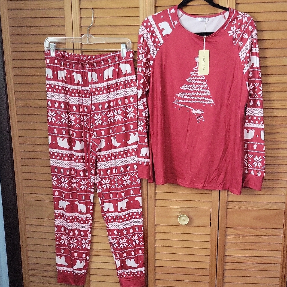 Ekouaer NWT Red White Polar Bear Christmas Holiday PJs Pajama Set Size Small